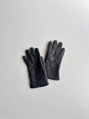 CR Black Quilted Leather Acrylic Knit Lined Gloves, Size L